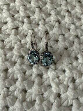 Silver Blue Gem Drop Earrings - Elegant Women's Jewelry